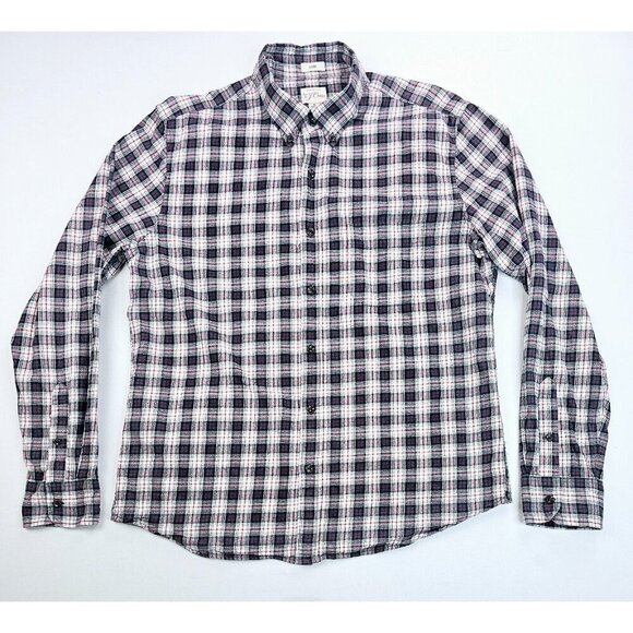 J. Crew Brushed Twill Slim Size Large White Black Red Flannel Button Down Shirt - Picture 5 of 11